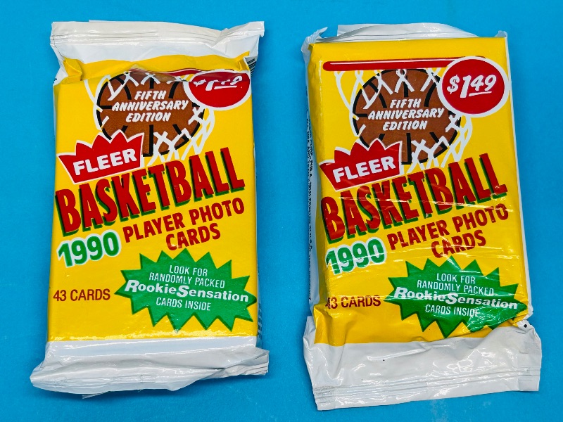 Photo 1 of 687001… final sale no returns/refunds 2 sealed possible Jordan-1990 Fleer Basketball card packs 43 in each