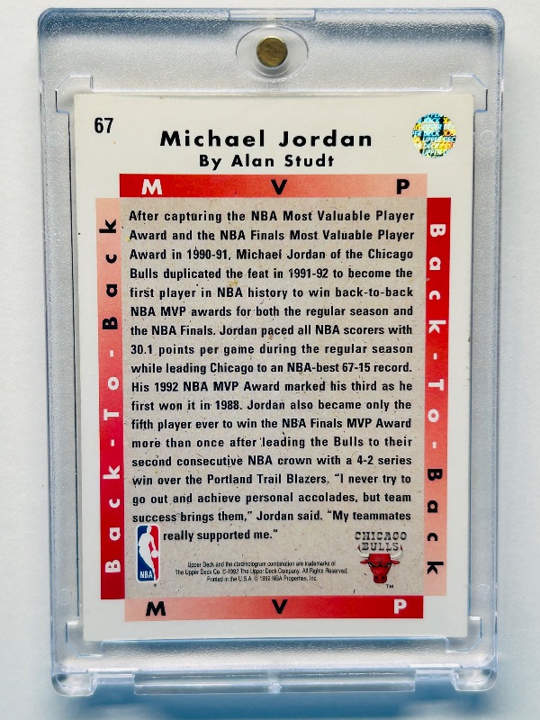 Photo 2 of 687108…Michael  Jordan card 67 in hard plastic case