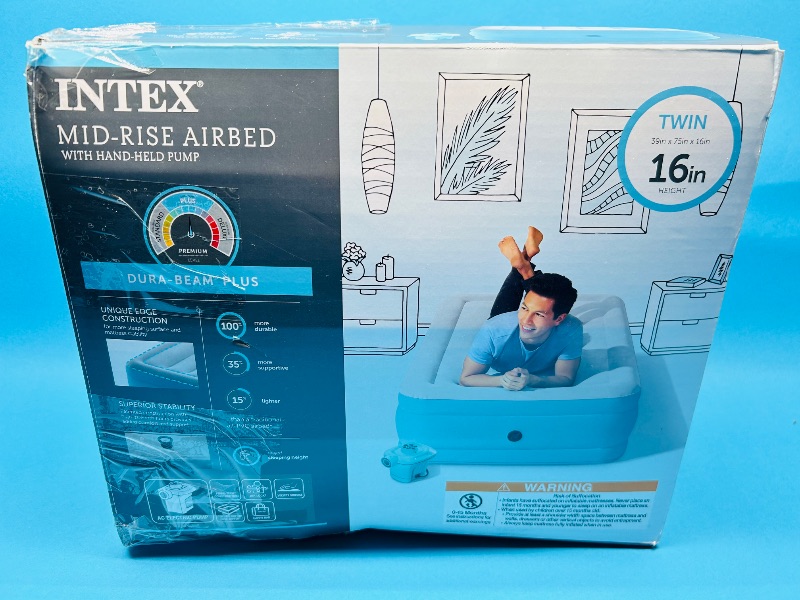 Photo 1 of 687125…Intex 16” mid-rise twin airbed with hand held pump- open box never used