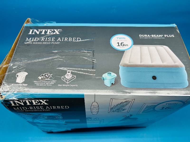 Photo 2 of 687125…Intex 16” mid-rise twin airbed with hand held pump- open box never used