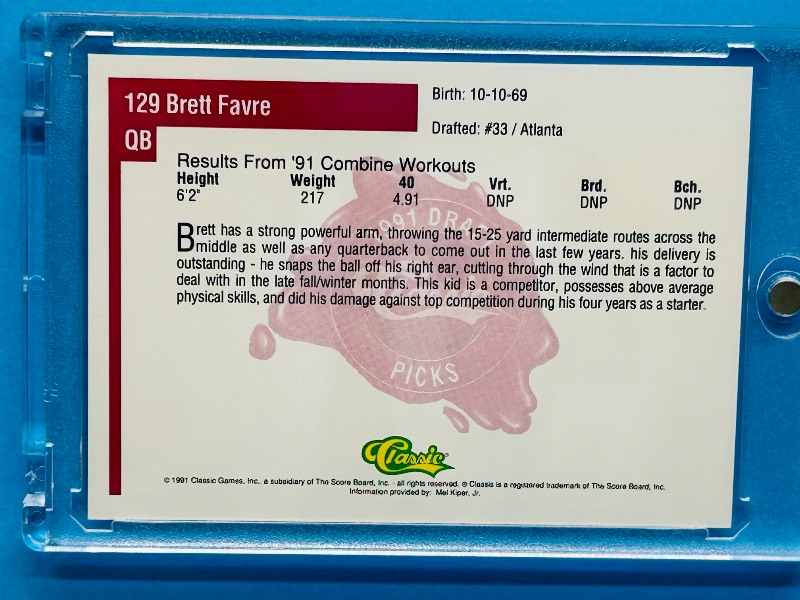 Photo 2 of 687148…Rookie Brett Favre card 129 in hard plastic case