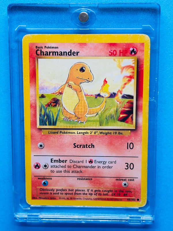 Photo 1 of 687151…Pokémon charmander card 46/102  in hard plastic case