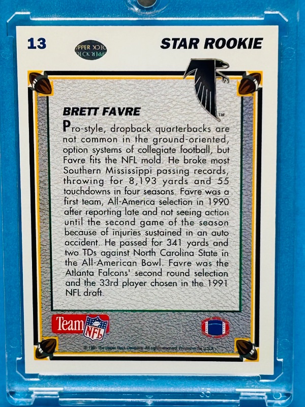 Photo 2 of 687153…Rookie Brett Favre card 13  in hard plastic case