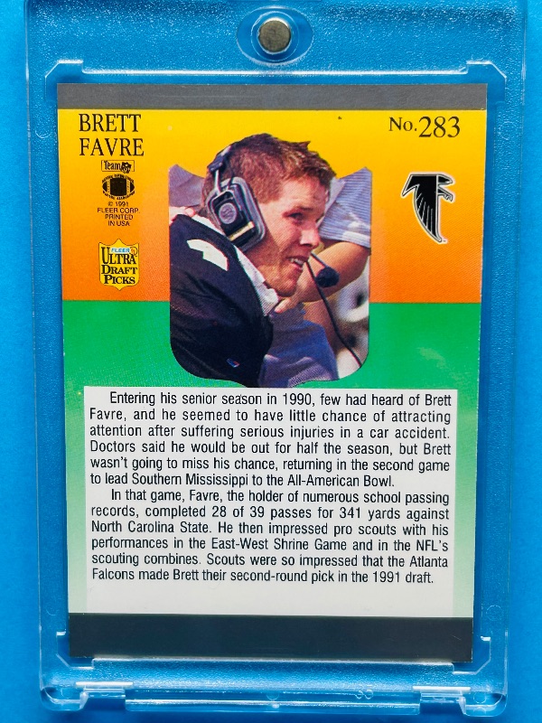 Photo 2 of 687155…Rookie Brett Favre card 283  in hard plastic case