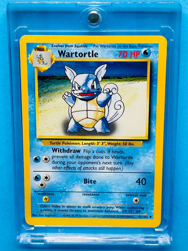 Photo 1 of 687167… Pokémon card in hard plastic case 42/102 Wartortle 