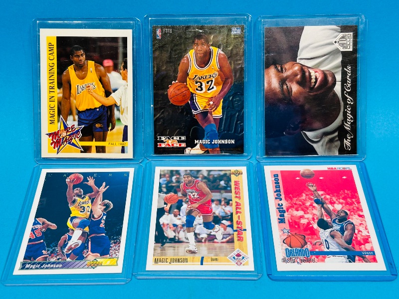 Photo 1 of 687253…6 Magic Johnson cards in hard plastic sleeves 