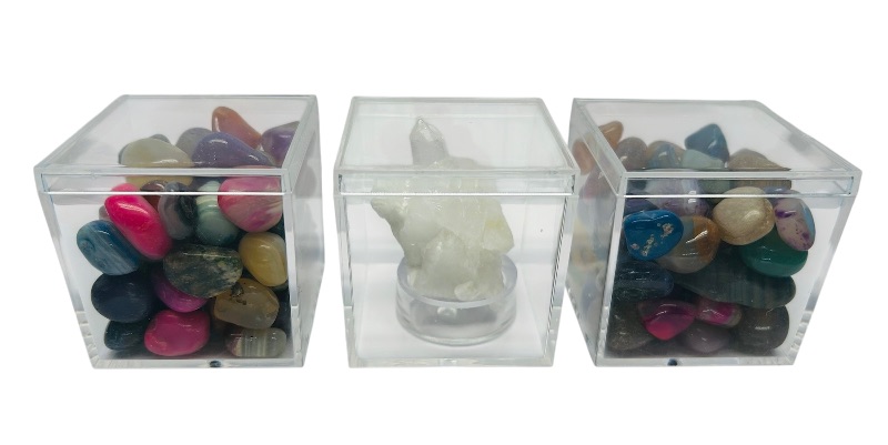 Photo 1 of 687283…crystal geode and small polished rocks in acrylic displays 