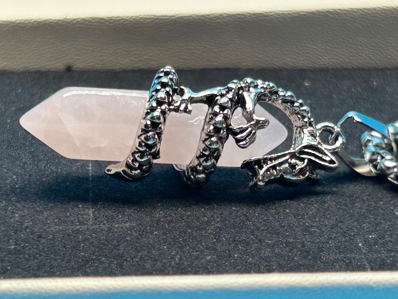 Photo 2 of 687321…polished rock /crystal dragon pendant on 18” chain in gift box 