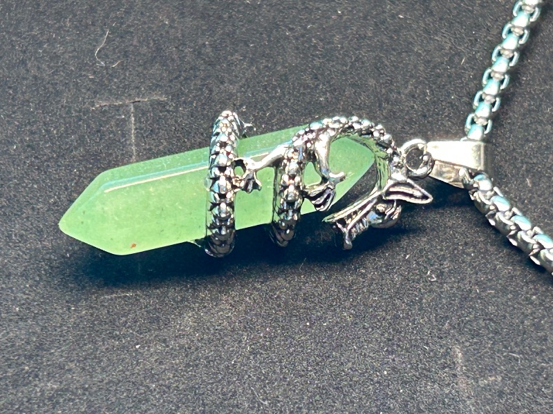 Photo 1 of 687340… polished rock/crystal dragon pendant on 20” chain in gift box 