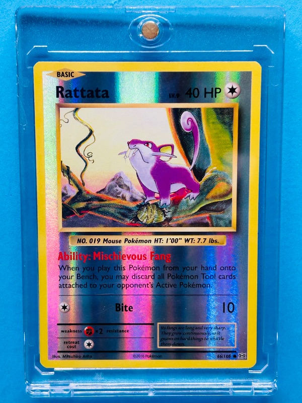 Photo 1 of 687413… Pokémon reverse holo card in hard plastic case Rattata 