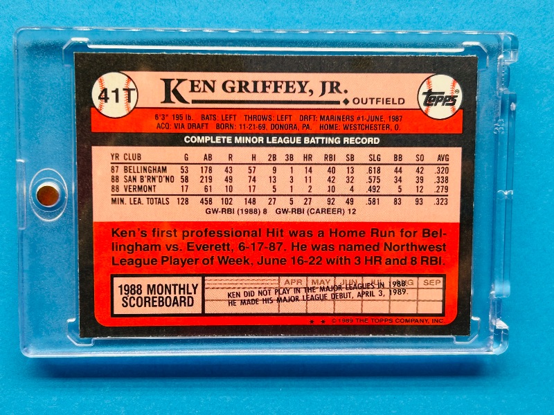 Photo 1 of 687470…Rookie Ken Griffey JR. Card 41T  in hard plastic case