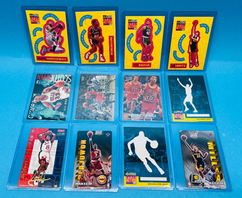 Photo 1 of 687474…12 basketball cards and stickers in hard plastic sleeves 