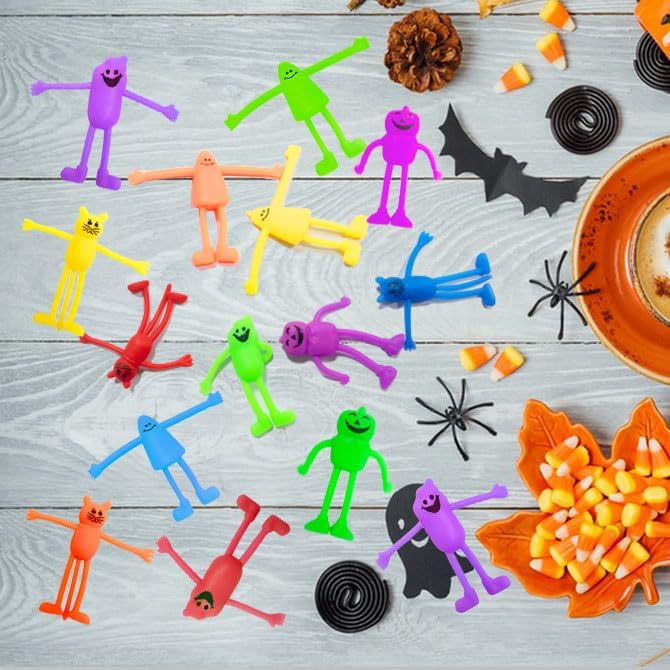 Photo 1 of 24Pcs Halloween Stretchy Bendable Man,Mini Rubber Pumkin Set Gift Bag Stress Relief Toys for Kids Party Favor Halloween Treat Bags Gifts (Halloween)
