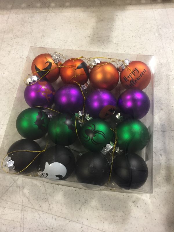 Photo 1 of 16Pcs Halloween Balls Ornaments for Home Tree- Halloween Indoor Decorations- 2.36" Gold Green Purple Black Ghost Baubles Hanging Ornaments for Halloween Festive Party Home Haunted House Hanging Decor