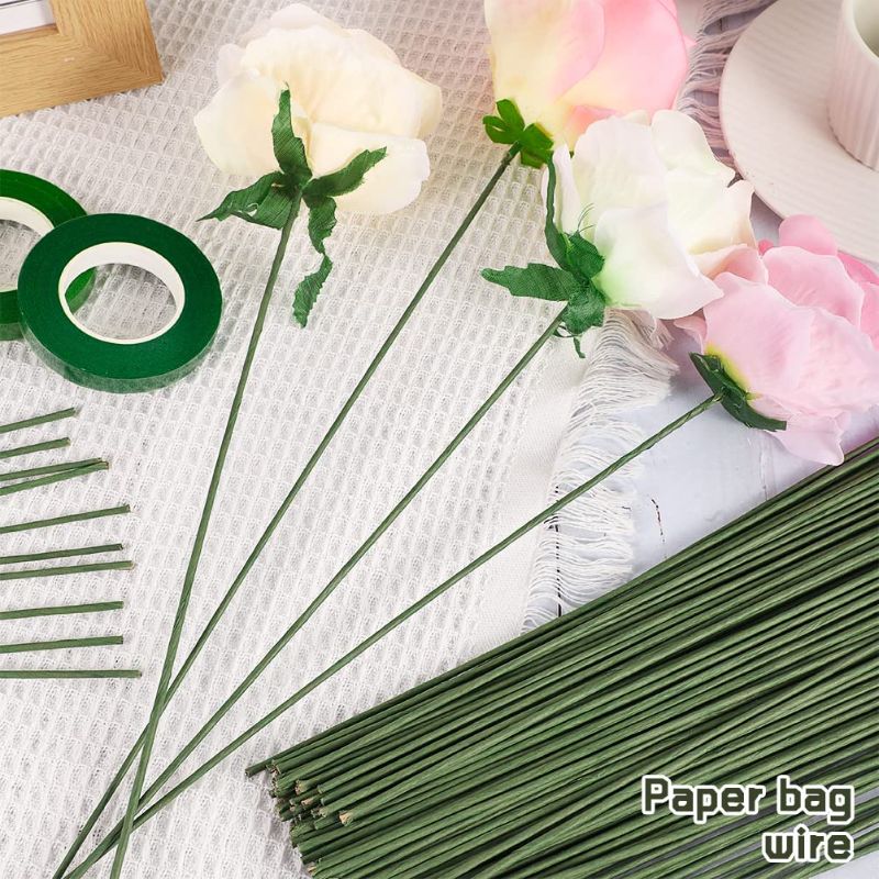 Photo 2 of 60 Pack Floral Stems Wire for Paper Flower 2 Gauge Flower Stems for Crochet Projects 16 Inch Artificial Green Crafts Wire Wreath Making Supplies for Flower DIY
