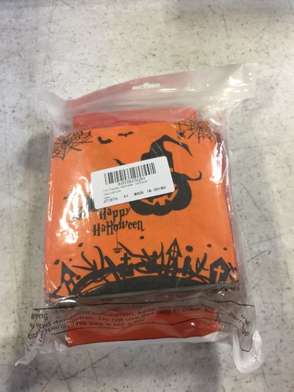 Photo 2 of 110 Pieces Halloween Cocktail Beverage Napkins Disposable Black and Orange Spooky Paper Silverware Cutlery Holders Haunted Party Serving Favors Supplies Dinner Table Centerpiece Decorations