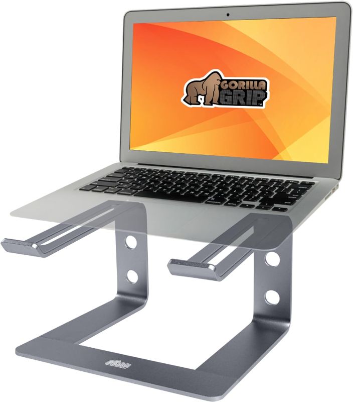 Photo 1 of Gorilla Grip Laptop Stand for Desk, Slip-Resistant Supportive Computer Riser, Sturdy Aluminum Metal Stands for Desks, Mount Lifter Holds 10 to 15.6” Lap Top, Office Accessories, Organizers Graphite
