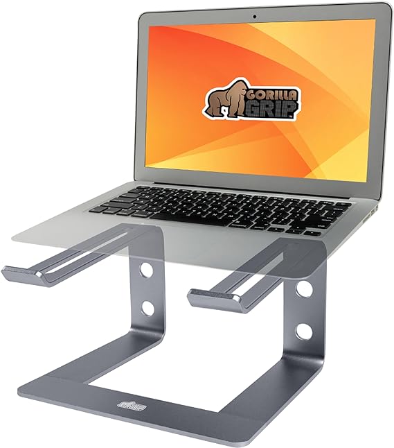 Photo 1 of Gorilla Grip Laptop Stand for Desk, Slip-Resistant Supportive Computer Riser, Sturdy Aluminum Metal Stands for Desks, Mount Lifter Holds 10 to 15.6” Lap Top, Office Accessories, Organizers Graphite
