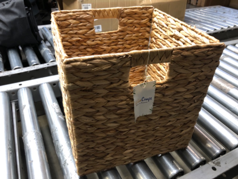 Photo 2 of  Storage Basket Wicker Cube Basket Foldable Handwoven Water Hyacinth Laundry Organizer -- 11x11x11inch