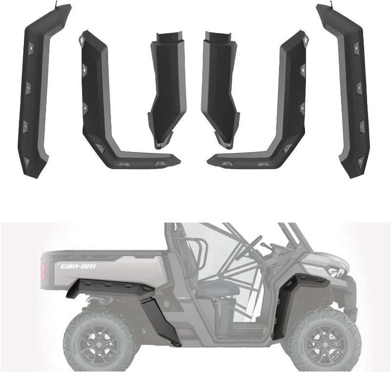 Photo 1 of A & UTV PRO Defender Fender Flare Extended Wider, Front & Rear Extensions Compatible with Can Am Defender HD5 / HD8 / HD10 / MAX 2016-2024, Replace OEM # 715006821 715002424, Black
