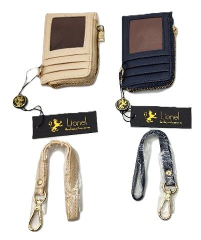 Photo 1 of 5” 2 Pack Lionel Wristlet Wallet Faux Leather, 4 Card Slots 1 ID Slot, 1 Zipper Pocket, Wrist Strap, Each, Small Slim & Compact Colors Cream &Navy Blue