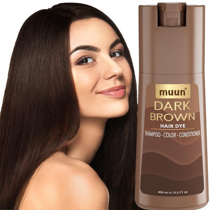 Photo 1 of Muun Dark Brown Hair Dye Shampoo - 3-In-1 Ammonia Free Hair Color Shampoo for Gray Hair Coverage for Women and Men in minutes with Herbal Natural Ingredients 400ml