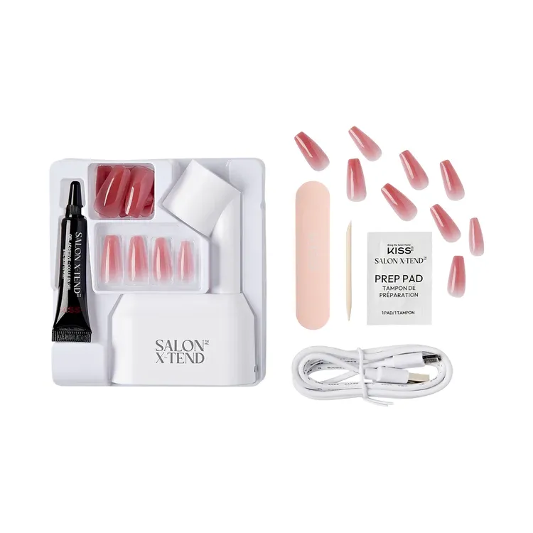 Photo 1 of KISS Salon X-tend LED Soft Gel System Starter Kit Tone Pink Long Coffin 36 Ct New