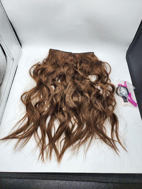 Photo 4 of BUPPPLER Halo Hair Extensions 20 Inch Invisible Wire Hair Extensions Adjustable Long Wavy Hair Extensions Synthetic Upgrade 4 Secure Clips in Hairpieces (Honey Blonde Mixed Light Brown)