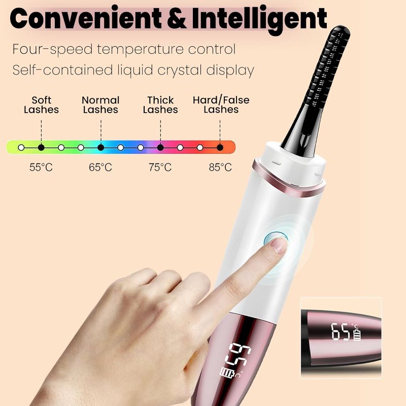 Photo 3 of Heated Eyelash Curlers - Fast Heat up Within 10s - 24 Hours Long Lasting - Rechargeable Electric Eyelash Curler with Type-C, with 4 Heating Modes Anti-Burn Mini Lash Curler with LED Display