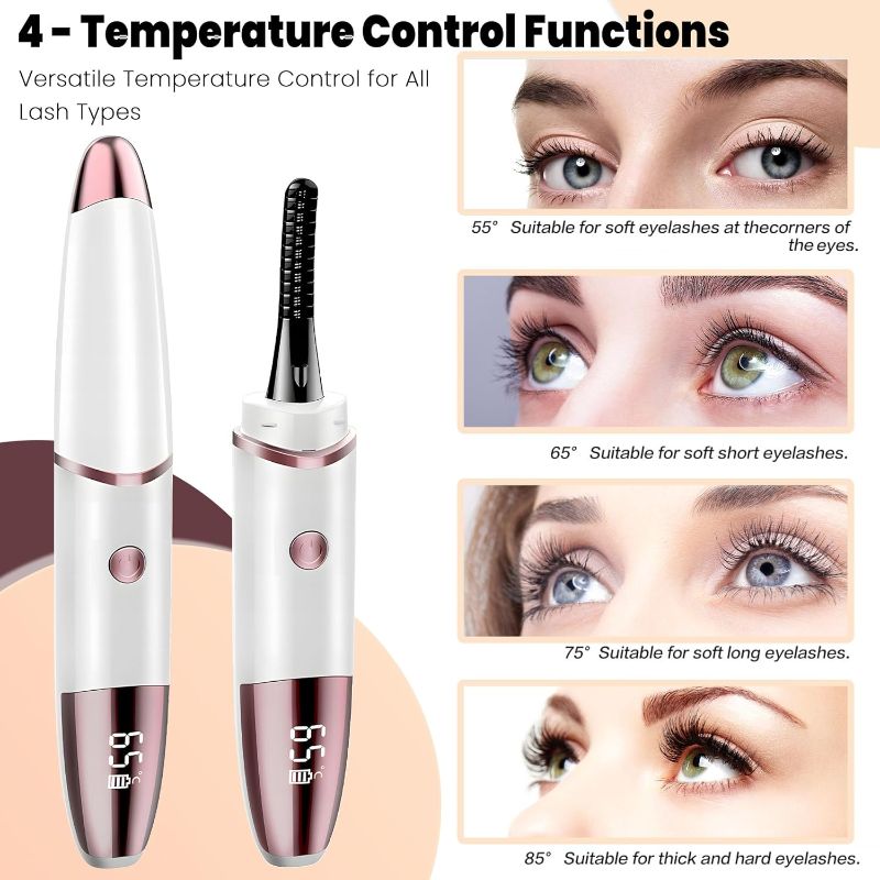 Photo 4 of Heated Eyelash Curlers - Fast Heat up Within 10s - 24 Hours Long Lasting - Rechargeable Electric Eyelash Curler with Type-C, with 4 Heating Modes Anti-Burn Mini Lash Curler with LED Display