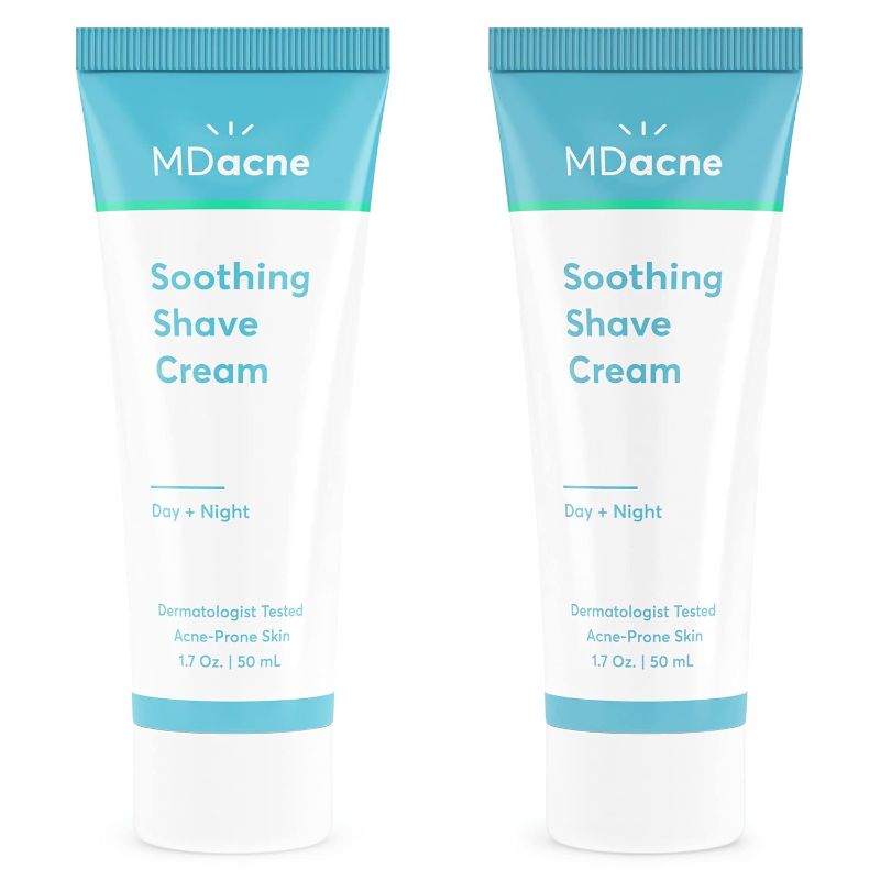 Photo 1 of MDacne Shaving Cream for Acne-Prone Skin, 2-Pack - Oil-Free, Eliminates Razor Burn, Cuts & Infections - Reduce Skin Irritation & Prevent Shave Bumps & Nicks - Vegan, Paraben-Free & Cruelty-Free New