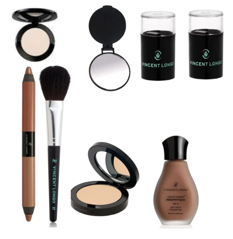 Photo 1 of Vincent Longo Cosmetics 1 Topaz #12 Foundation (Darker Pigment), 2 Lip & Eye Pencil Sharpeners, 1 Blush Brush, 1 Caramel Illumina Concealer, 1 Eye Shadow, 1 Cream Amber Concealer, & 1 Mirror New