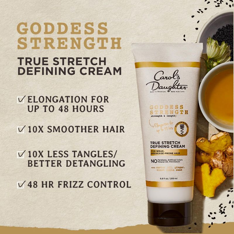 Photo 2 of 2 Pack Carol's Daughter Goddess Strength True Stretch Defining Hair Cream For Wavy, Coily and Curly Hair, Curl Defining Cream with Castor Oil for Weak Hair, 6.8 Fl Oz New