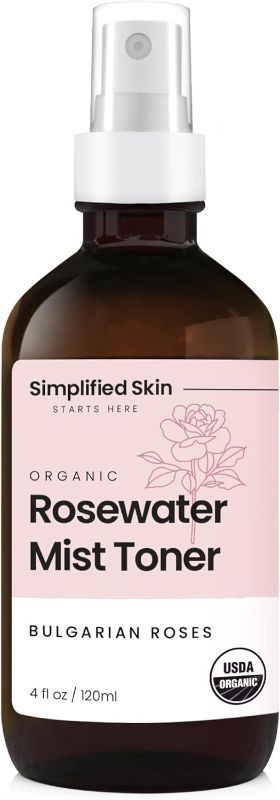 Photo 1 of Rose Water for Face & Hair, USDA Certified Organic Facial Toner. Alcohol-Free Makeup Setting Hydrating Spray Mist. 100% Natural Anti-Aging Petal Rosewater by Simplified Skin (1 Pack 4oz)