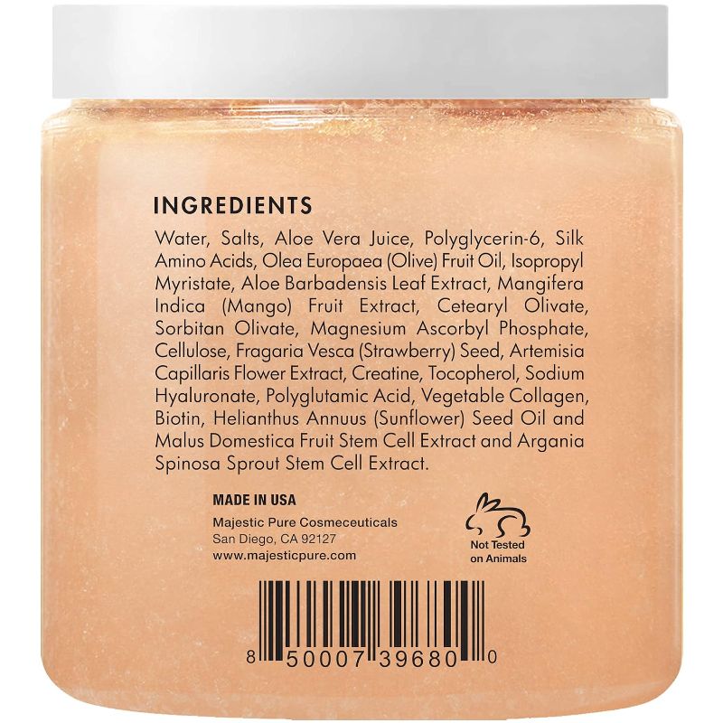 Photo 2 of Majestic Pure Mango Butter Body Scrub - With Biotin, Collagen, Stem Cell - Exfoliating Salt Scrub to Exfoliate and Moisturize Skin - Deep Skin Cleanser - Natural Skin Care for Men and Women - 10 oz