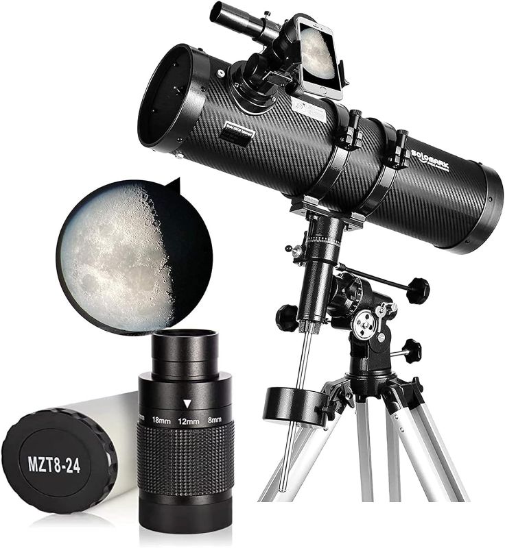 Photo 1 of SOLOMARK Telescope 130650EQ, Telescopes for Adults and 1.25inch Deluxe Zoom Telescope Eyepiece 8-24mm with T-Thread, Continuous Zooming Variable