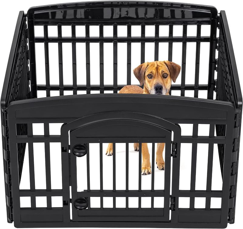 Photo 1 of 24-inch 4 Panel Exercise Pet Playpen with Door, Black