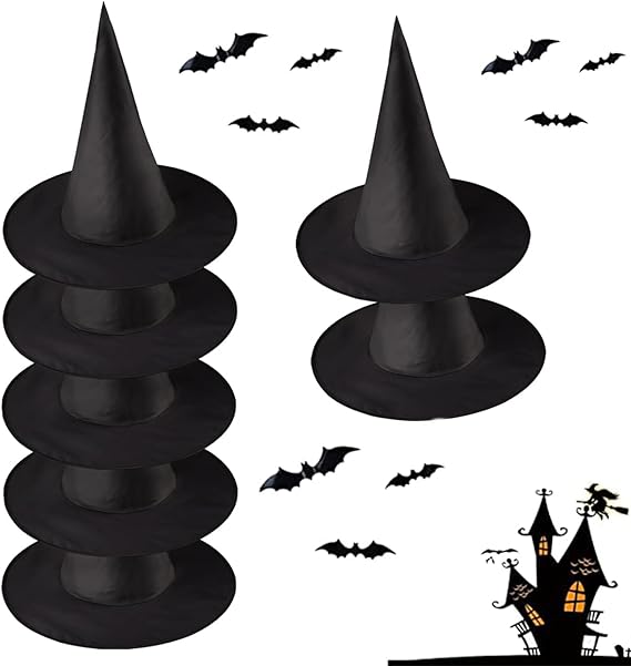 Photo 1 of 16PCS Black Halloween Witch Hats, Black Witch Hats Hanging, Halloween Black Witch Hat Witch Cap Costume Accessory for Halloween Christmas Party, Witch Hat Magician Witch