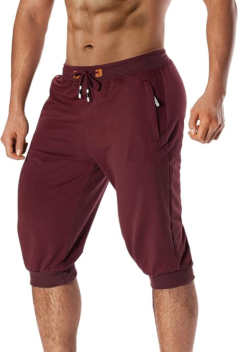 Photo 1 of Dr.Cyril Men's 3/4 Jogger Shorts Elastic Cotton Capri Pants Below Knee Long Workout Running Short with Zipper Pockets size 6xl