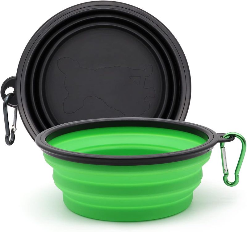 Photo 1 of 2 packs COLLAPSIBLE 2-Pack Small Dog Travel Bowl, Collapsible Bowls for Dogs, Foldable Cat Water Bowl, Portable Pet Feeding Watering Traveling Dish (Black & Green)