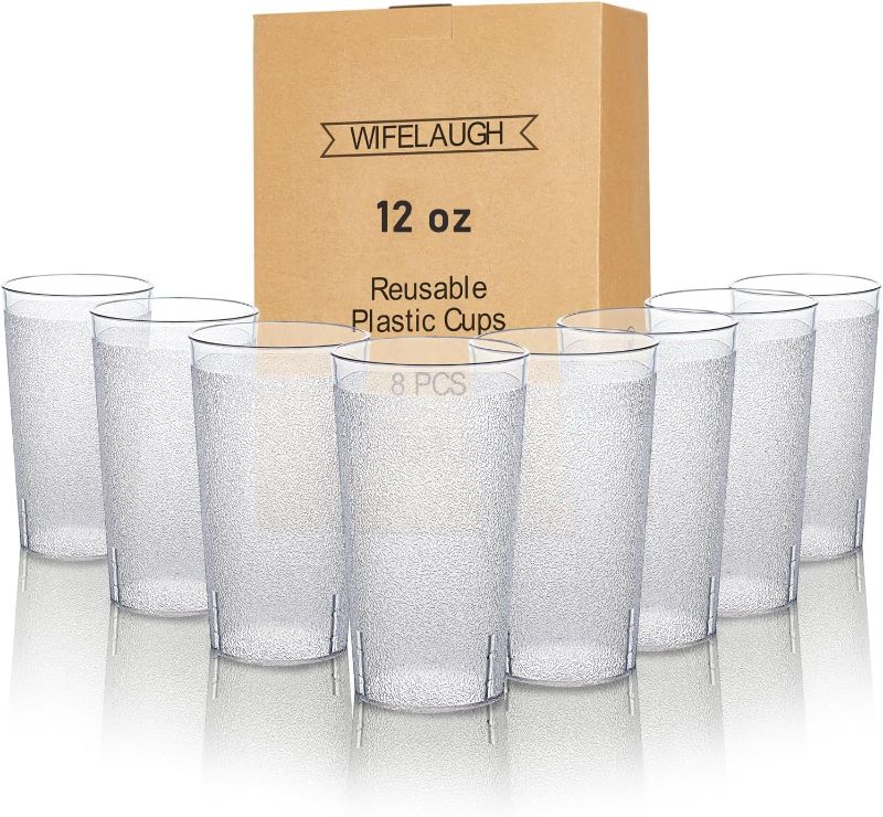 Photo 1 of 12oz Dishwasher Safe Plastic Cups Reusable, Plastic Tumblers Drinking Glasses Set of 8, Clear Plastic Glasses for Kitchen, BPA Free Stackable Restaurant Cupsfor Hot Drink & Cold Drink