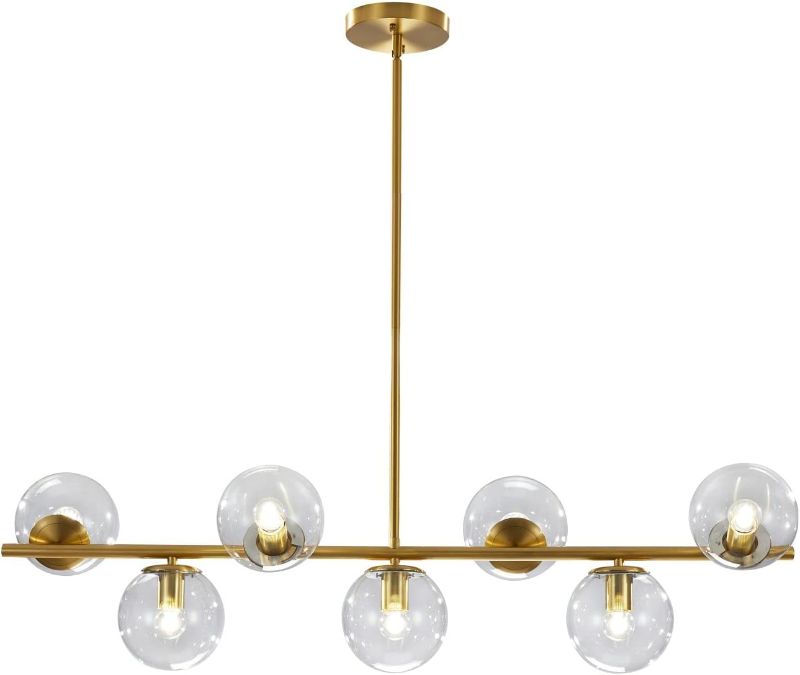 Photo 1 of KCO Lighting 7-Light Clear Glass Globe Sputnik Chandelier Lighting Mid Century Modern Pendant Hanging Light Ceiling Gold Brass Chandeliers for Kitchen Island Dining Living Room