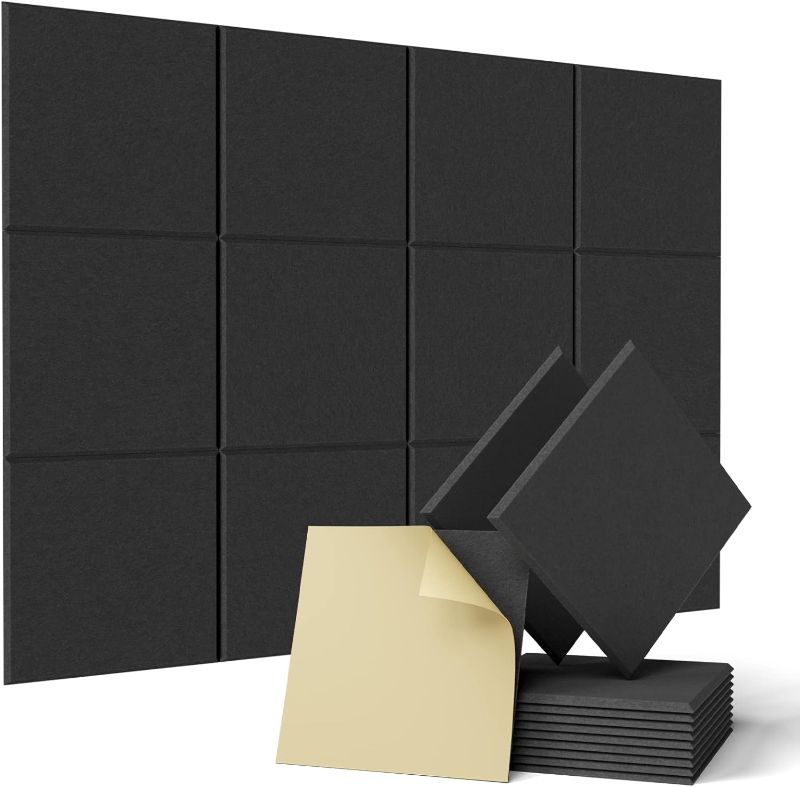 Photo 1 of 12 pack Acoustic Panels Self-Adhesive, 12"X 12"X 0.4"Sound Proof Foam Panels, Bevled Edge Sound Panels High Density, Soundproof Wall Panels for Decoration and Acoustic Treatment-Carbon Black