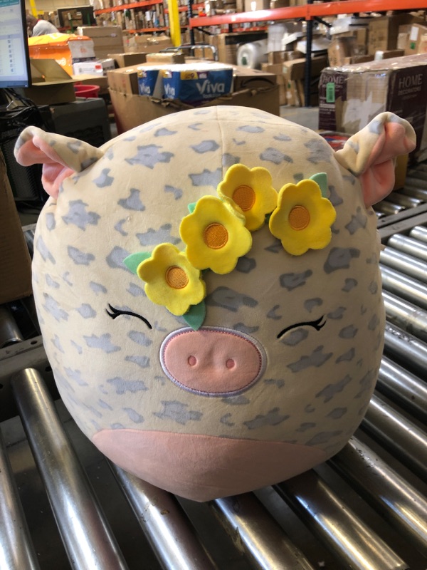 Photo 2 of Squishmallows 16-Inch Rosie Spotted Pig with Yellow Flower Crown - Large Ultrasoft Official Kelly Toy Plush