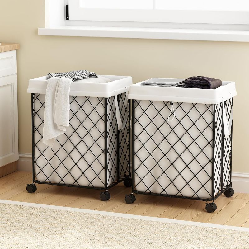 Photo 1 of 2 Wire Laundry Hampers,98L Heavy Duty Metal Laundry Basket, Large Capacity Foldable Quick Installation with 360° Swivel Rolling Wheel, Removable Liner, Suitable for Home, College Dorm, Laundry Room…
