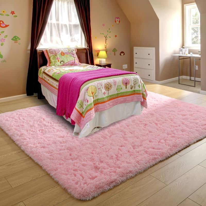 Photo 1 of  Pink Area Rug Shaggy Rug Faux Sheepskin Fur Rug for Living Room Floor Carpet Cute Plush Rug for Bedroom Girls Soft Furry Rug Luxury Home Decor