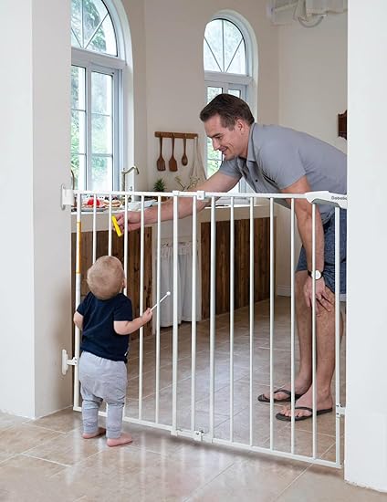 Photo 1 of Babelio 34" Extra Tall Baby/Dog Gate with No Threshold Design Walk Thru Door, 26-43" Auto Close Safety Gate for Babies, Elders and Pets, Fits Doorways, Stairs, and Entryways, White
