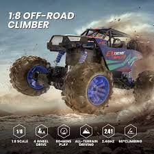 Photo 1 of DEERC DE60 Large 1:8 Scale Upgraded RC Cars Remote Control Car for Adults Boys,Off Road Monster Truck with Realistic Sound,2.4Ghz 4WD Rock Crawler Toy All Terrain Climbing,2 Batteries for 80 Min Play Classic Blue