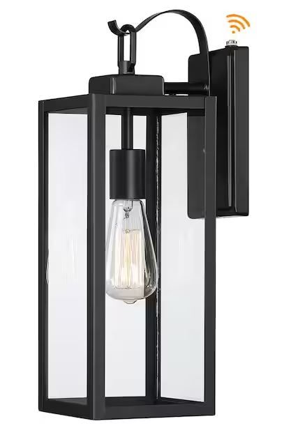 Photo 1 of 1-Light Matte Black Dusk to Dawn Sensor Hardwired Outdoor Lantern Wall Sconce, Exterior Wall Fixture
