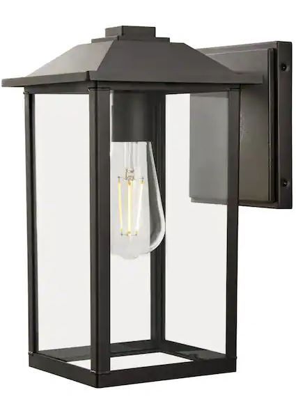 Photo 1 of 1-Light 12 in. Bronze Hardwired Classic Outdoor Wall Lantern Sconce Light with Clear Glass
